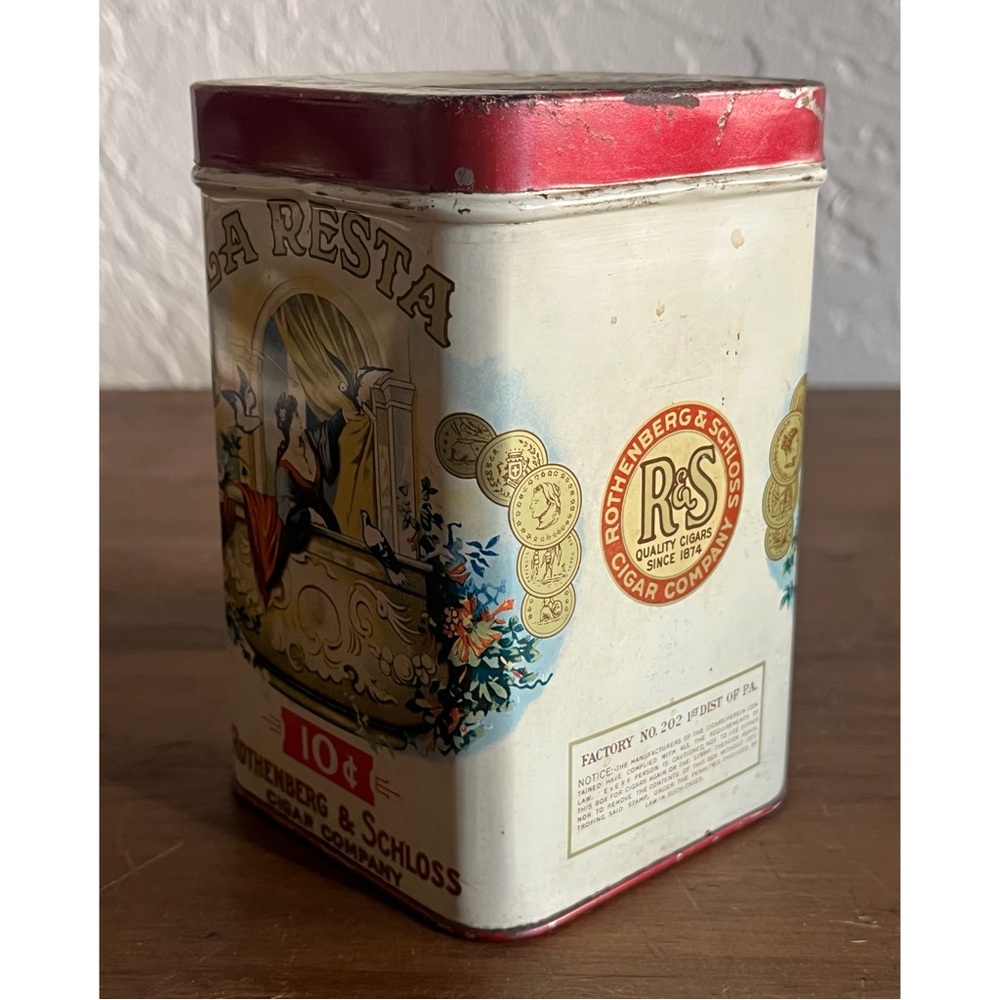 🌹La Resta brand Vintage Rothenberg & Schloss Cigar Tin Box Humidifier Antique🌹 - Picture 3 of 16